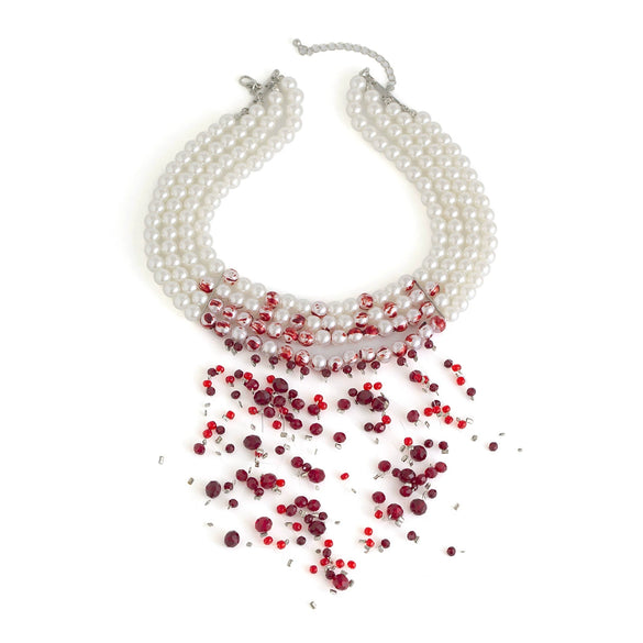 Gothic Imitation Pearl Velvet Crystal Geometric Tassel Ball Chain Necklace With Electroplating For Women