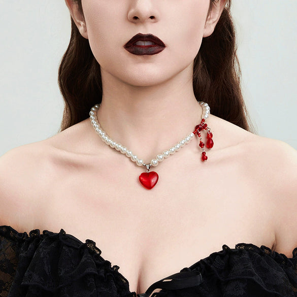 Gothic Imitation Pearl Velvet Crystal Geometric Tassel Ball Chain Necklace With Electroplating For Women