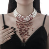 Gothic Imitation Pearl Velvet Crystal Geometric Tassel Ball Chain Necklace With Electroplating For Women