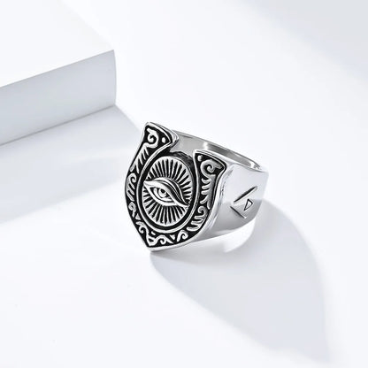 Gothic Modern Style Cool Style Totem Eye 304 Stainless Steel Inlay Rhinestones 18K Gold Plated Men'S Rings