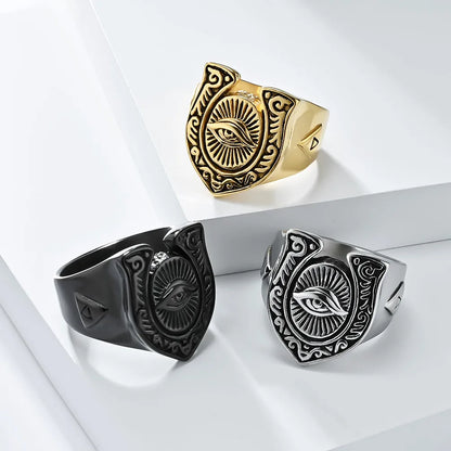 Gothic Modern Style Cool Style Totem Eye 304 Stainless Steel Inlay Rhinestones 18K Gold Plated Men'S Rings