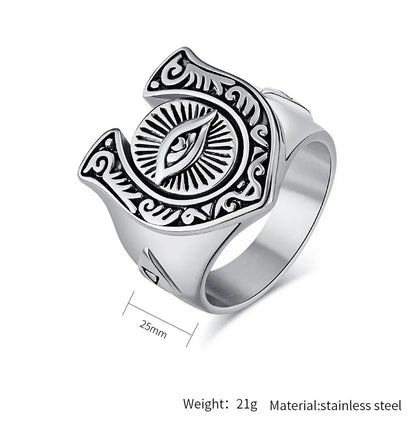 Gothic Modern Style Cool Style Totem Eye 304 Stainless Steel Inlay Rhinestones 18K Gold Plated Men'S Rings