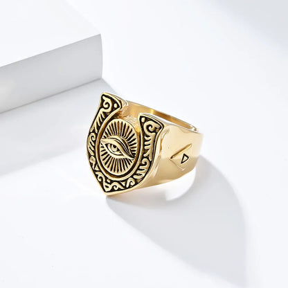 Gothic Modern Style Cool Style Totem Eye 304 Stainless Steel Inlay Rhinestones 18K Gold Plated Men'S Rings