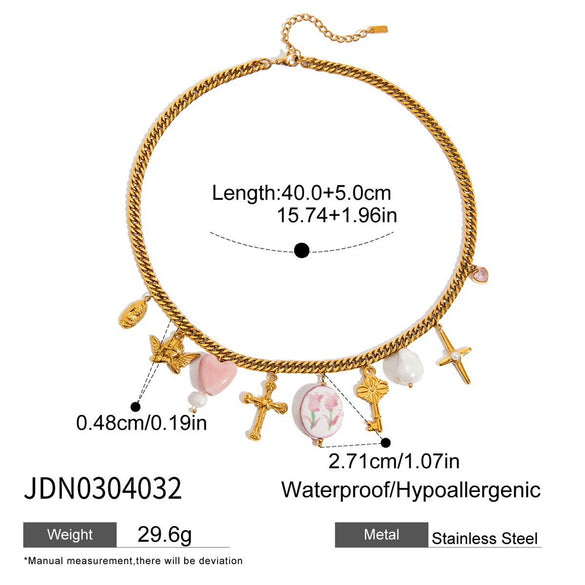 Gothic Punk Style Multilayered Cross Stainless Steel Necklace With Geometric Pattern And Electroplating