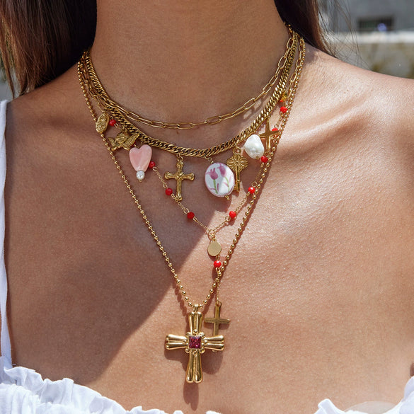 Gothic Punk Style Multilayered Cross Stainless Steel Necklace With Geometric Pattern And Electroplating