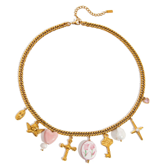 Gothic Punk Style Multilayered Cross Stainless Steel Necklace With Geometric Pattern And Electroplating