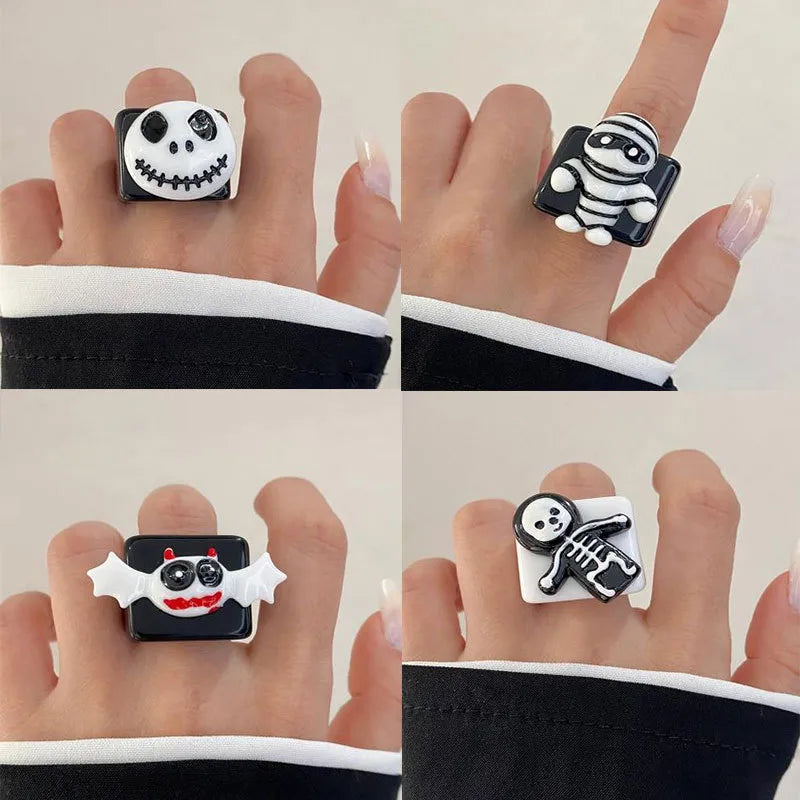 Gothic Retro Cartoon Character Plastic Resin Halloween Women'S Rings