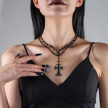 Gothic Retro Cross Alloy Plastic Iron Wholesale Double Layer Necklaces