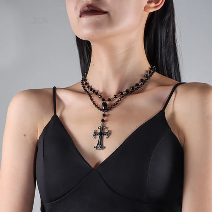 Gothic Retro Cross Alloy Plastic Iron Wholesale Double Layer Necklaces