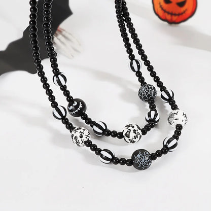 Gothic Retro Round Spider Web Bat Plastic Wood Wholesale Double Layer Necklaces