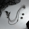Gothic Rhinestone Rose Feather Tassel Chain Brooch Pin Alloy Floral Pendant With Distressed Finish For Women