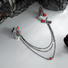 Gothic Rhinestone Rose Feather Tassel Chain Brooch Pin Alloy Floral Pendant With Distressed Finish For Women
