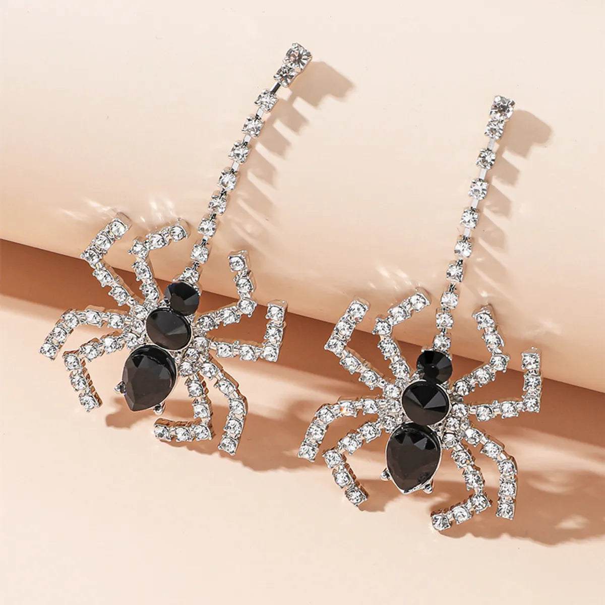 Gothic Spider Metal Inlay Rhinestones Women's Drop Earrings 1 Pair