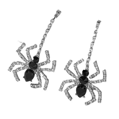 Gothic Spider Metal Inlay Rhinestones Women's Drop Earrings 1 Pair