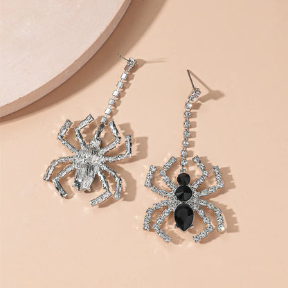 Gothic Spider Metal Inlay Rhinestones Women's Drop Earrings 1 Pair