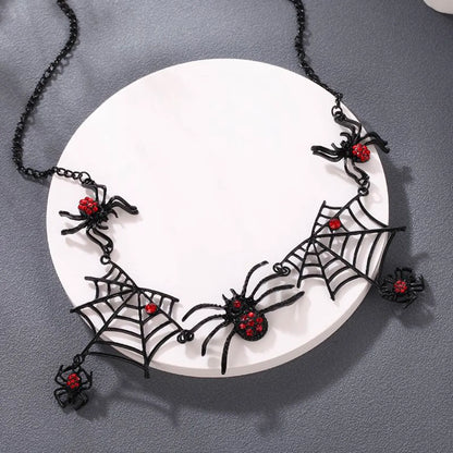 Gothic Spider Spider Web Alloy Inlay Rhinestones Men'S Necklace 1 Piece