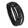 Gothic Style Magnetic Buckle Handwoven Leather Men's Bracelet With Geometric Pattern And Crack Gold Word