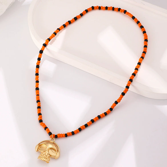 Gothic Style Pumpkin Skull Necklace And Bat Beaded Bracelet For Women Alloy Jewelry With Cartoon And Geometric Animal Patterns Electroplated