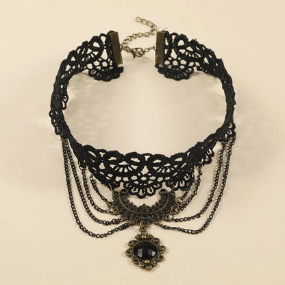 Gothic Style Simple Hollow-Out Chain Multi-Layer Lace Necklac