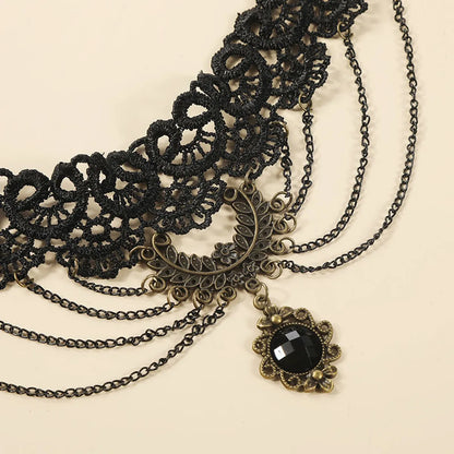 Gothic Style Simple Hollow-Out Chain Multi-Layer Lace Necklac