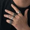 Gothic Style Skull Gemstone Alloy Ring And Bracelet Set For Men With Electroplating