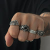 Gothic Style Skull Gemstone Alloy Ring And Bracelet Set For Men With Electroplating