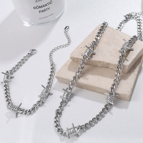 Gothic Style 316L Stainless Steel Thorns Necklace And Bracelet Unisex 18K Gold Plated