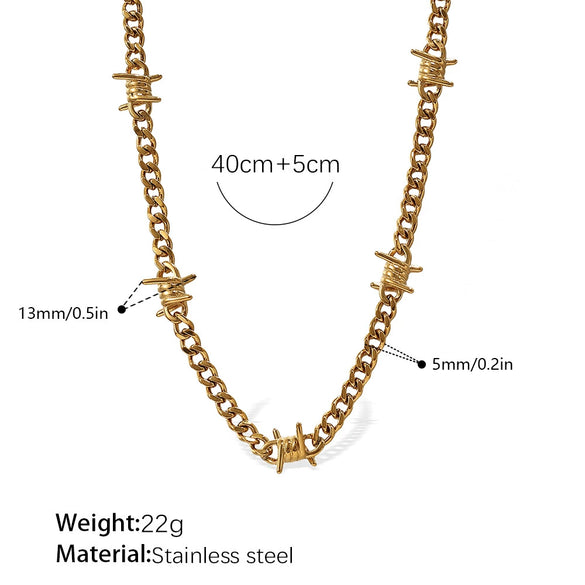 Gothic Style 316L Stainless Steel Thorns Necklace And Bracelet Unisex 18K Gold Plated