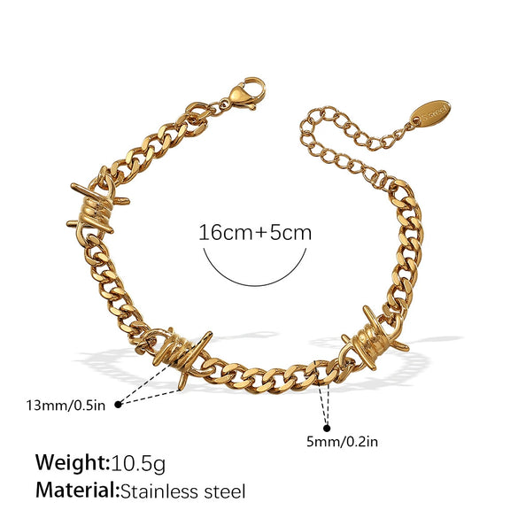 Gothic Style 316L Stainless Steel Thorns Necklace And Bracelet Unisex 18K Gold Plated
