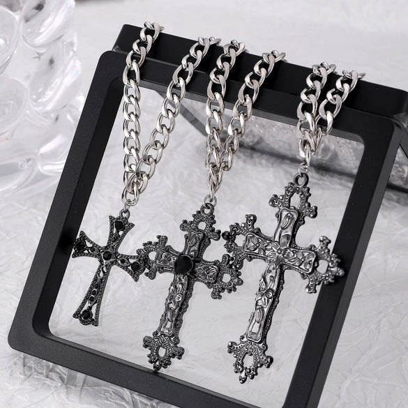 Gothic Vintage Punk Hiphop Cross Necklace For Unisex Alloy Material With Electroplating Treatment Geometric Pattern