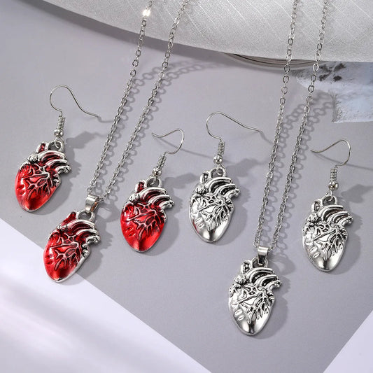 Gothic Vintage Style Heart Alloy Unisex Earrings Necklace