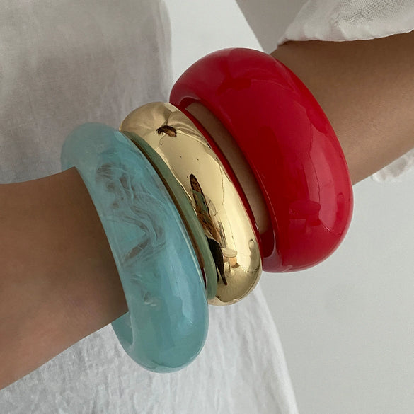 Gradient Acrylic Resin Wide Smooth Exaggerated Personality Geometric Electroplated Bracelet