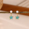 Gradient Oil Drop Star Earrings With Rhinestone Pendants Blue And Pink Elegant Women's Stainless Steel Stud Earrings