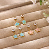 Gradient Oil Drop Star Earrings With Rhinestone Pendants Blue And Pink Elegant Women's Stainless Steel Stud Earrings