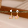 Gradient Oil Drop Star Earrings With Rhinestone Pendants Blue And Pink Elegant Women's Stainless Steel Stud Earrings