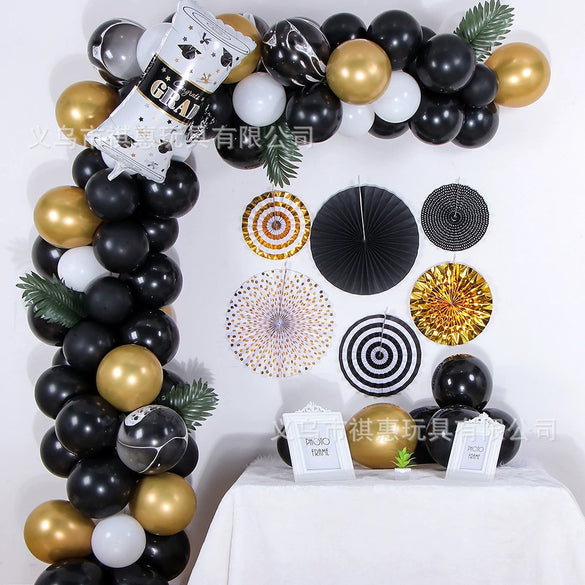 Graduation Party Balloon Decoration Set With Black And Gold Aluminum Foil Balloons And Flags For School Classrooms Kindergartens And Teacher Appreciation Events