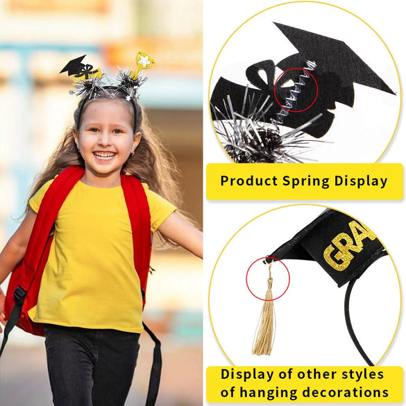 Graduation Season Headband Hanging Spike Doctor Hat Headwear In Plastic Glitter Felt With Semi Manual Semi Mechanical Process