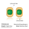 Green Crystal Glass Geometric Earrings For Women Stainless Steel Pvd Gold Plated Minimalist Everyday Jewelry