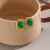 Green Crystal Glass Geometric Earrings For Women Stainless Steel Pvd Gold Plated Minimalist Everyday Jewelry