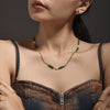 Green Dongling Stone And Stainless Steel Bamboo Necklace With Electroplating For Women Light Luxury Style Geometric Design