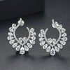 Green Geometric Flower Stud Earrings For Women Electroplated Copper With Zircon Inlay Fashion Statement Jewelry