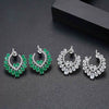 Green Geometric Flower Stud Earrings For Women Electroplated Copper With Zircon Inlay Fashion Statement Jewelry