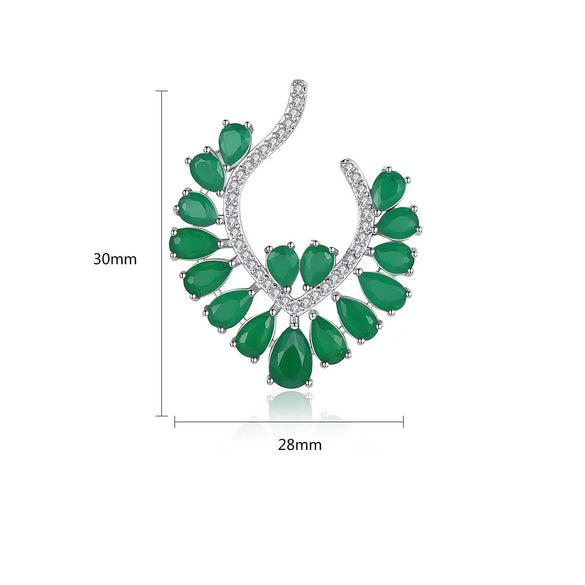Green Geometric Flower Stud Earrings For Women Electroplated Copper With Zircon Inlay Fashion Statement Jewelry