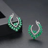 Green Geometric Flower Stud Earrings For Women Electroplated Copper With Zircon Inlay Fashion Statement Jewelry