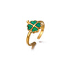 Green Leaf And Butterfly Ring With Dripping Oil Finish Simple Botanical Open Finger Ring For Women Wholesale