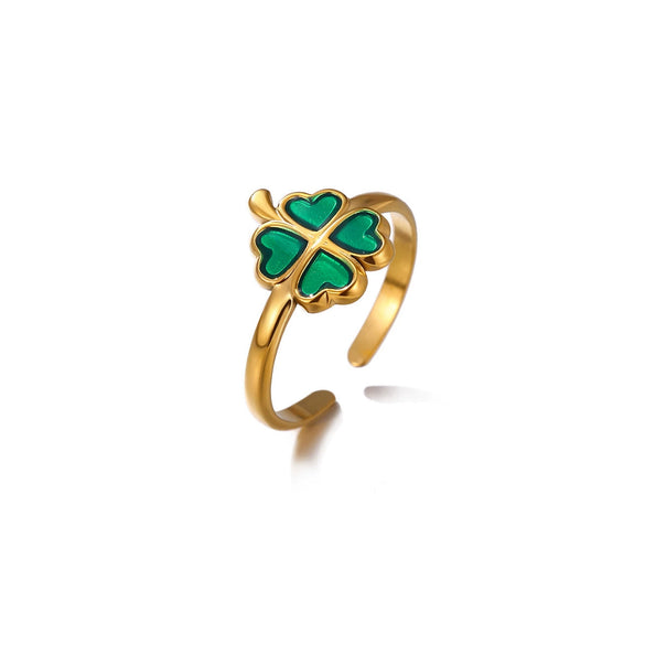 Green Leaf And Butterfly Ring With Dripping Oil Finish Simple Botanical Open Finger Ring For Women Wholesale