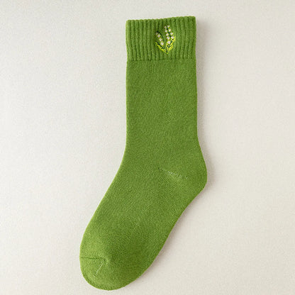 Green Socks Female Middle Tube Thick Warm Socks Pure Cotton Autumn And Winter Cotton Socks