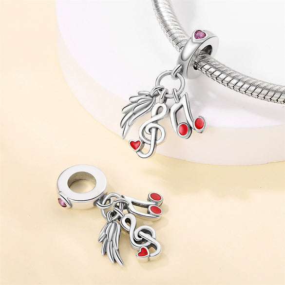 Guitar Music Symbol Beaded Pendant Copper Silver Plated Dripping Oil Design
