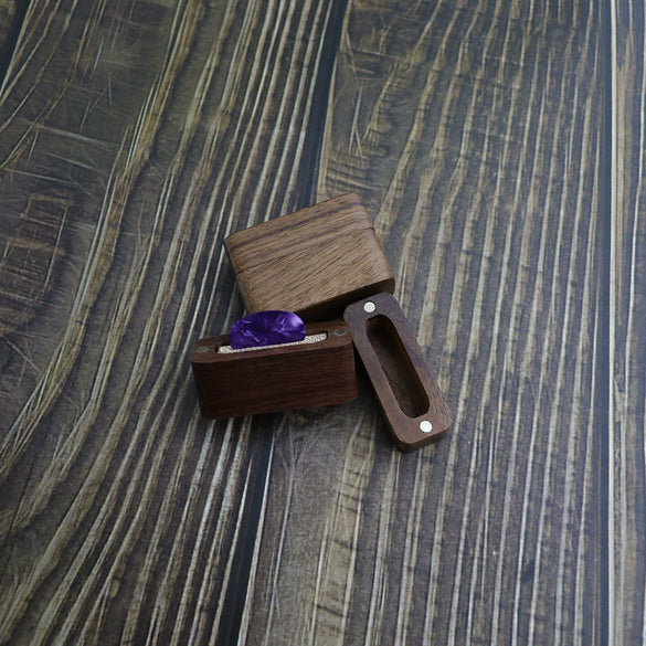 Guitar Pick Box Solid Wood Black Walnut Storage Box Portable For Guitar Rosin