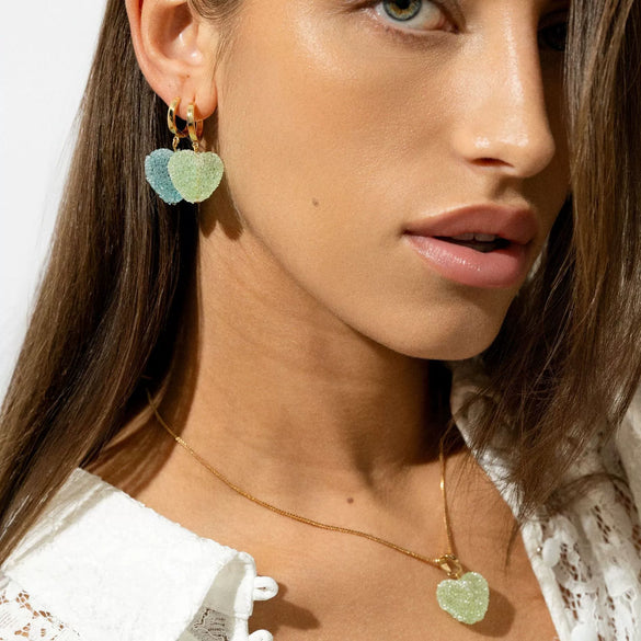 Gummy Earrings For Women Copper Heart Shape With Diamonds Sweet Style